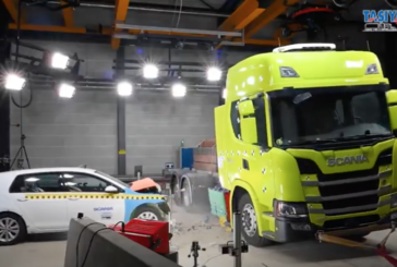 Elektrikli Scania çarpışma testinde - Crash testing an electric Scania truck